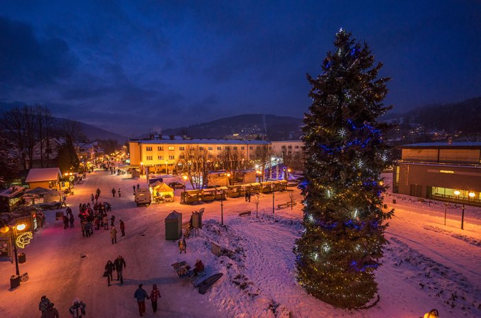 The centre of the town in winter